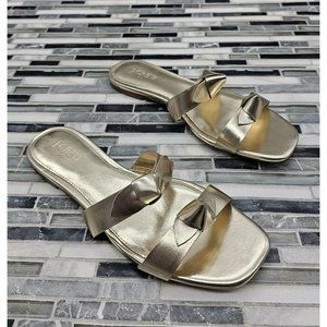 J. Crew Gold Knotted Bow Women's Slides Size 9